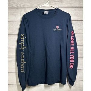 Simply Southern‎ Long Sleeve Shirt Women's Small Blue Starfish Pink Crew Neck